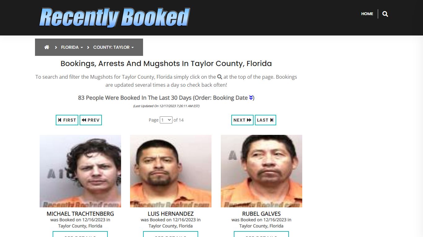 Recent bookings, Arrests, Mugshots in Taylor County, Florida